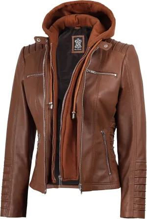 Blingsoul Leather Jacket Women - Real Lambskin Womens Leather Jackets with Removable Hood
