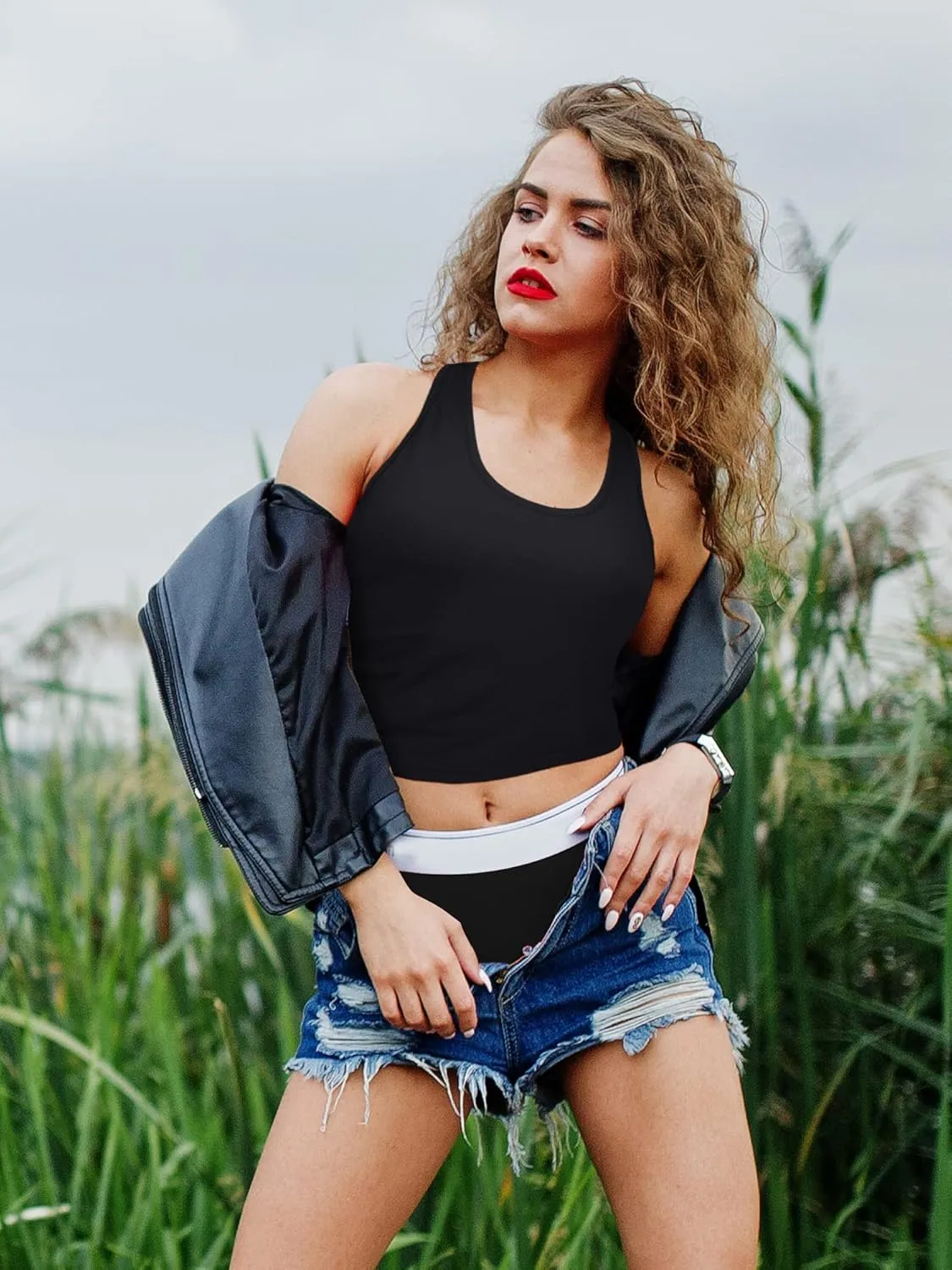 Boao 4 Pieces Basic Crop Tank Tops Sleeveless Racerback Crop Top for Women