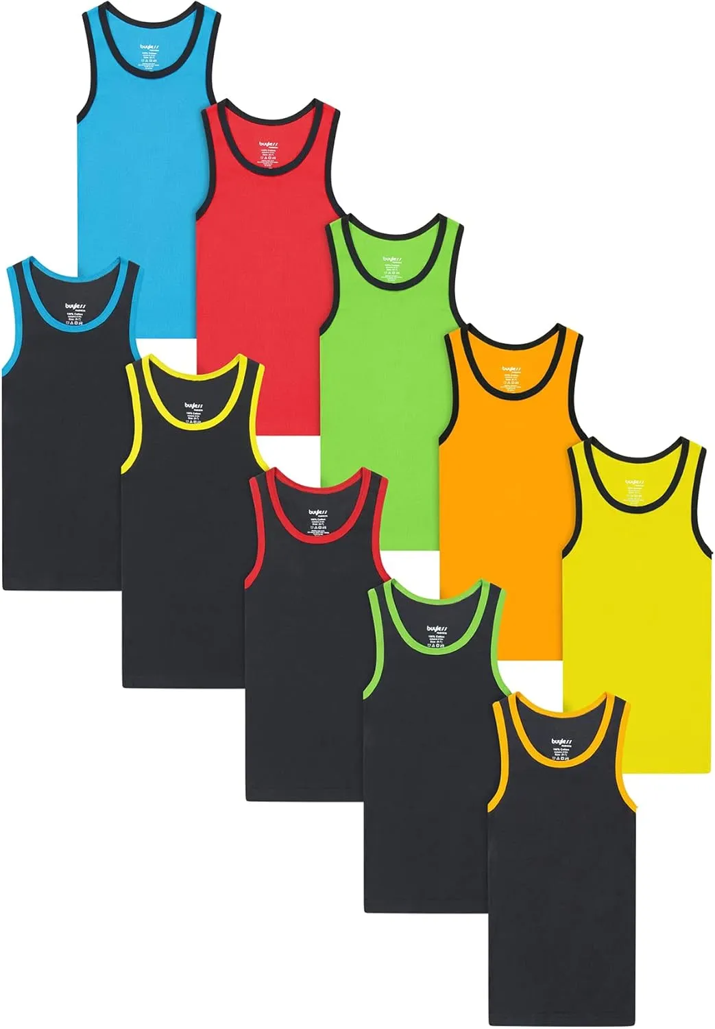 Buyless Fashion Boys Scoop Neck Tagless Undershirts Soft Cotton Tank Top (10 Pack)