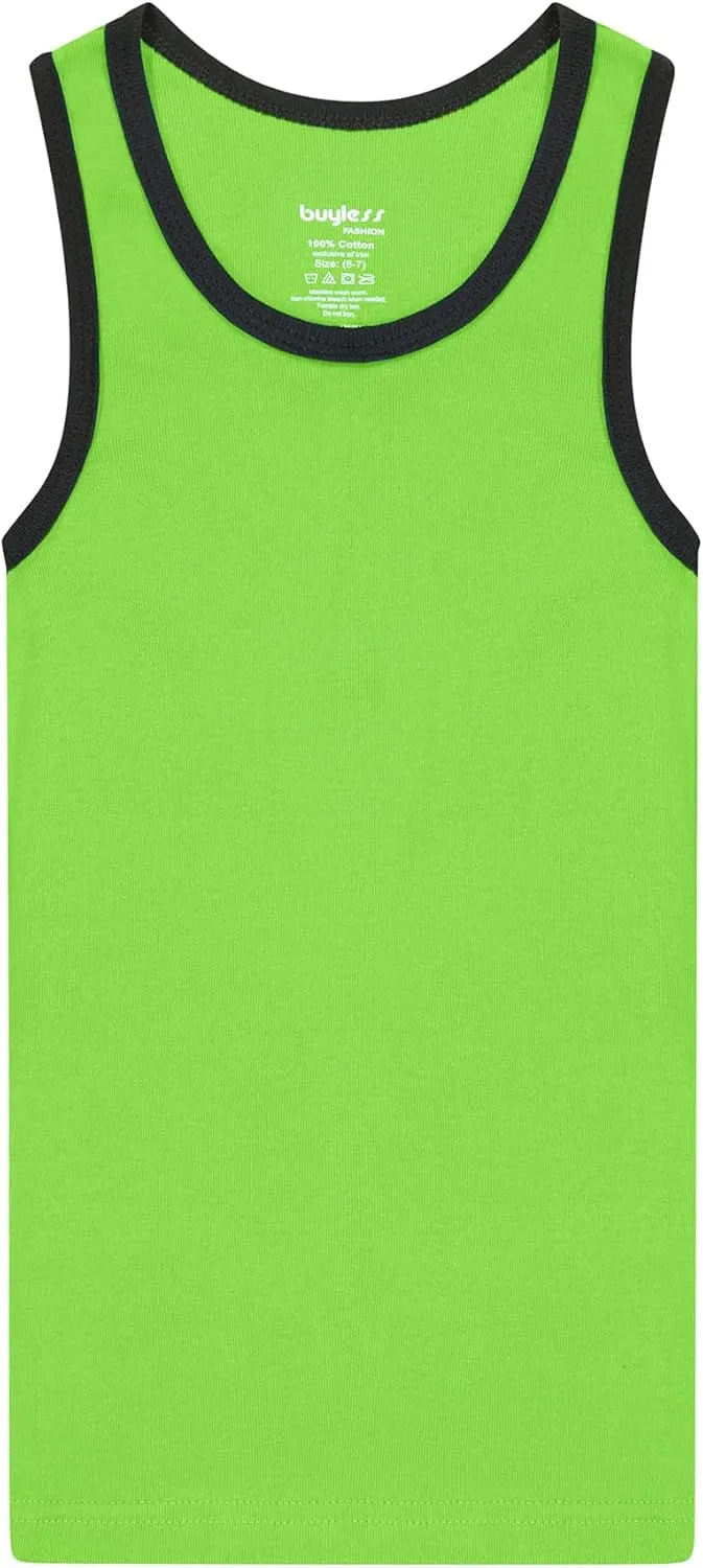 Buyless Fashion Boys Scoop Neck Tagless Undershirts Soft Cotton Tank Top (10 Pack)