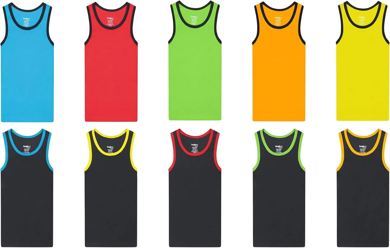 Buyless Fashion Boys Scoop Neck Tagless Undershirts Soft Cotton Tank Top (10 Pack)