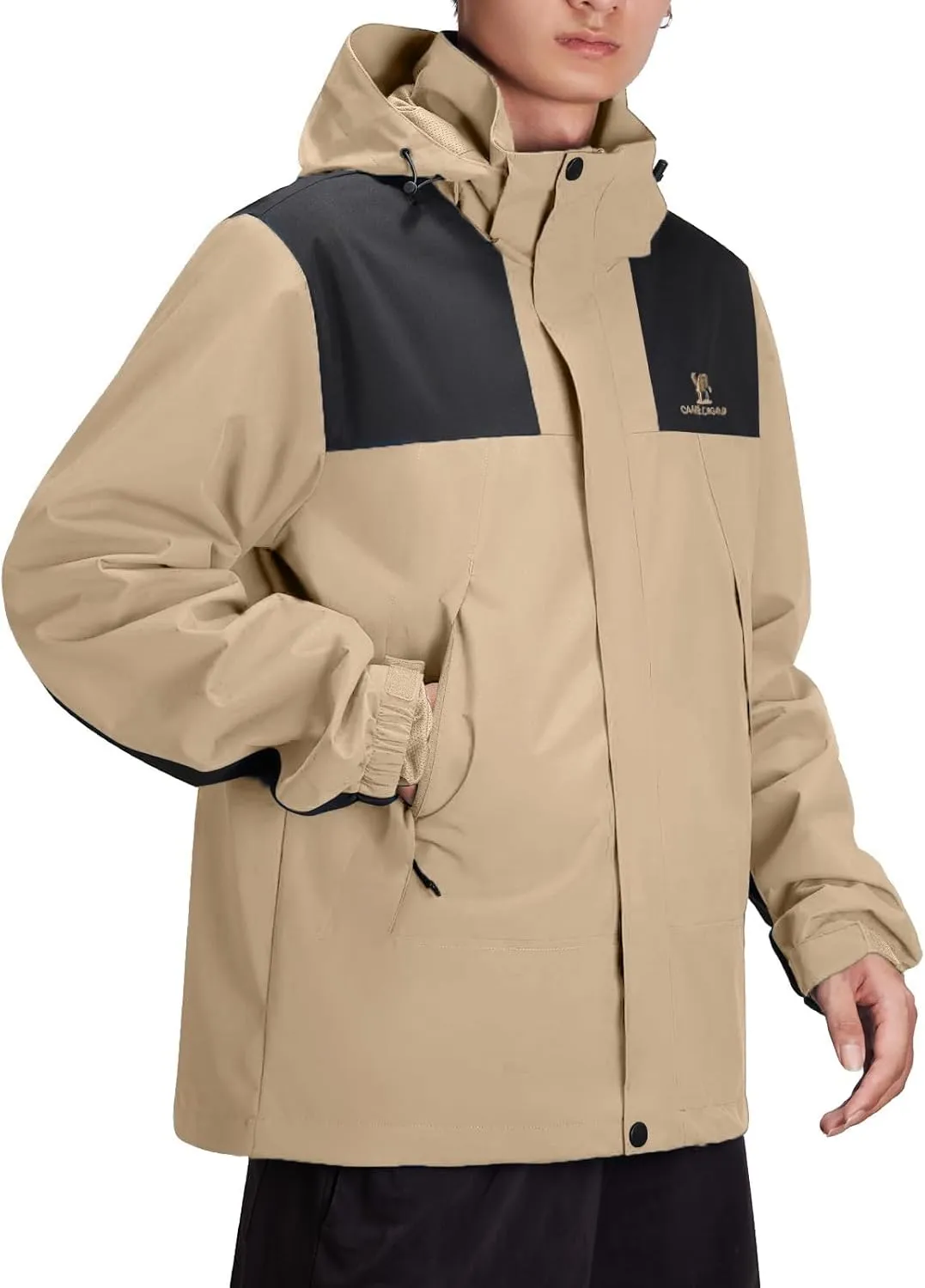CAMEL CROWN Men's Waterproof Jacket Rain Coat Windbreaker Hooded for Outdoor Hiking Climbing Traveling