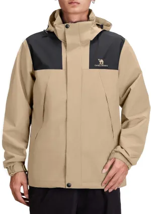 CAMEL CROWN Men's Waterproof Jacket Rain Coat Windbreaker Hooded for Outdoor Hiking Climbing Traveling