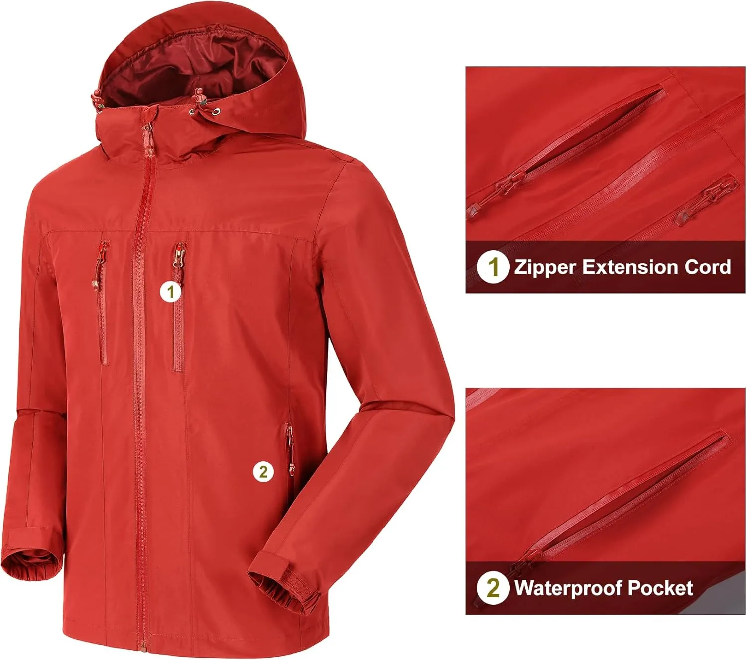 CAMEL CROWN Men's Waterproof Shell Jacket Windbreaker Hooded Rain Coat for Outdoor Hiking Climbing Traveling