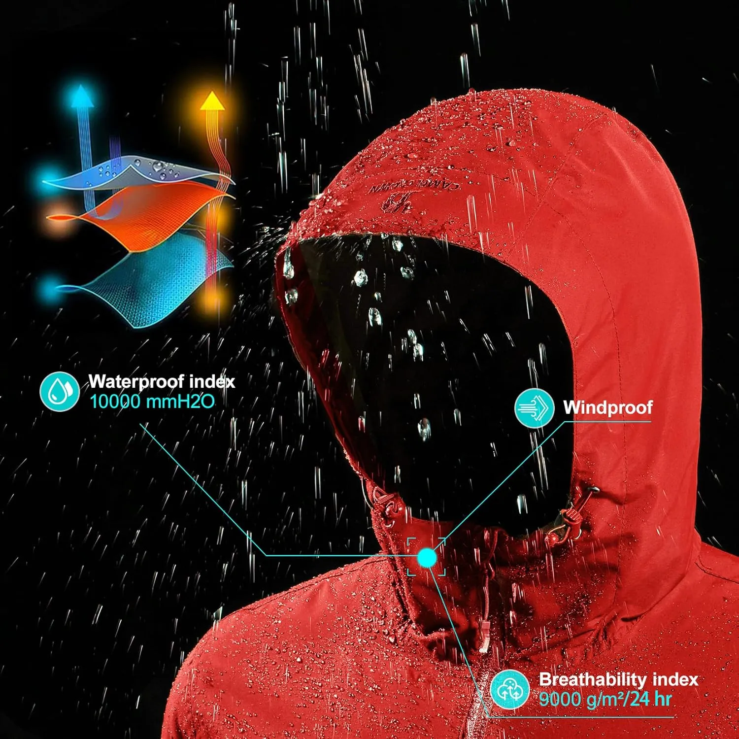 CAMEL CROWN Men's Waterproof Shell Jacket Windbreaker Hooded Rain Coat for Outdoor Hiking Climbing Traveling