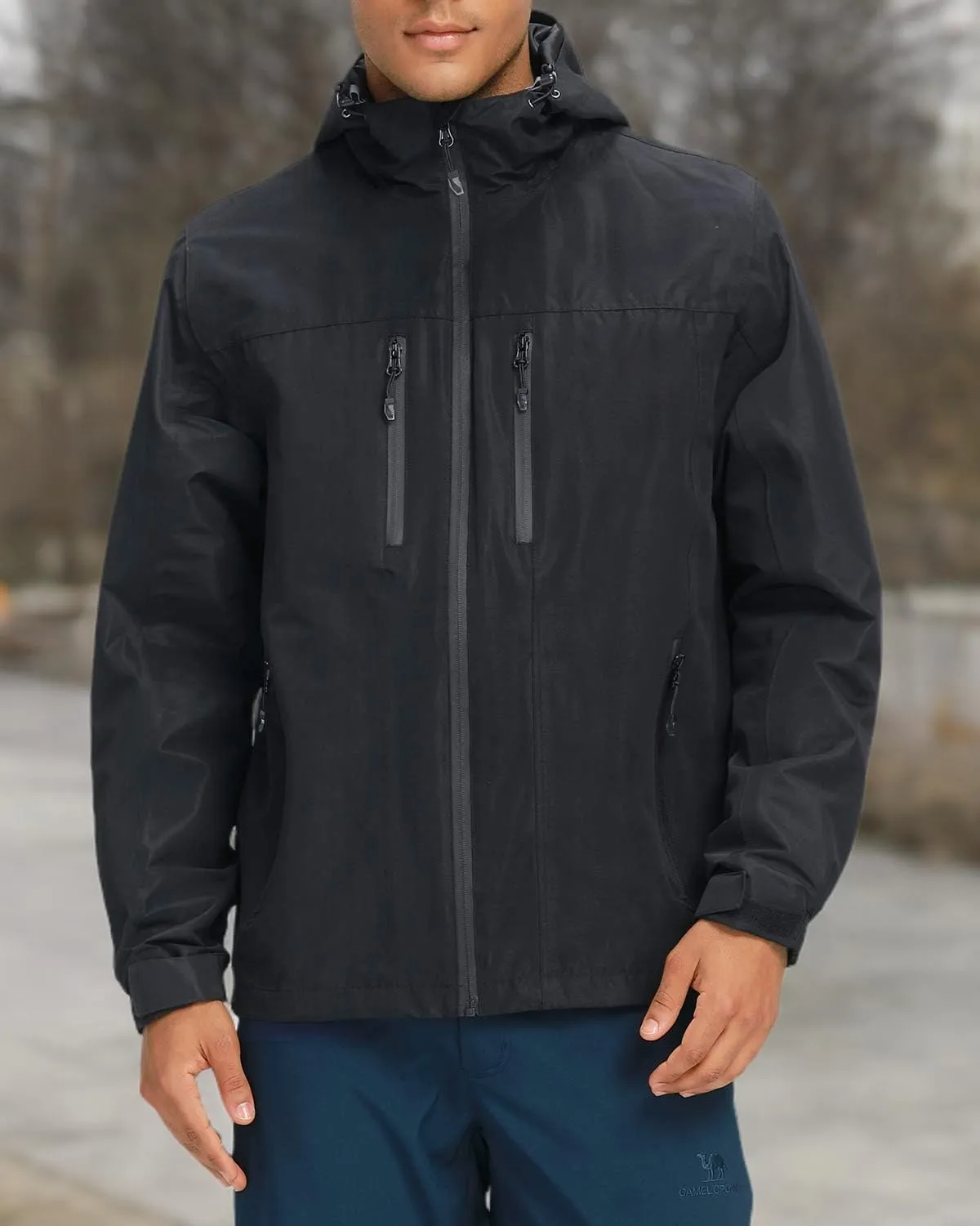 CAMEL CROWN Men's Waterproof Shell Jacket Windbreaker Hooded Rain Coat for Outdoor Hiking Climbing Traveling