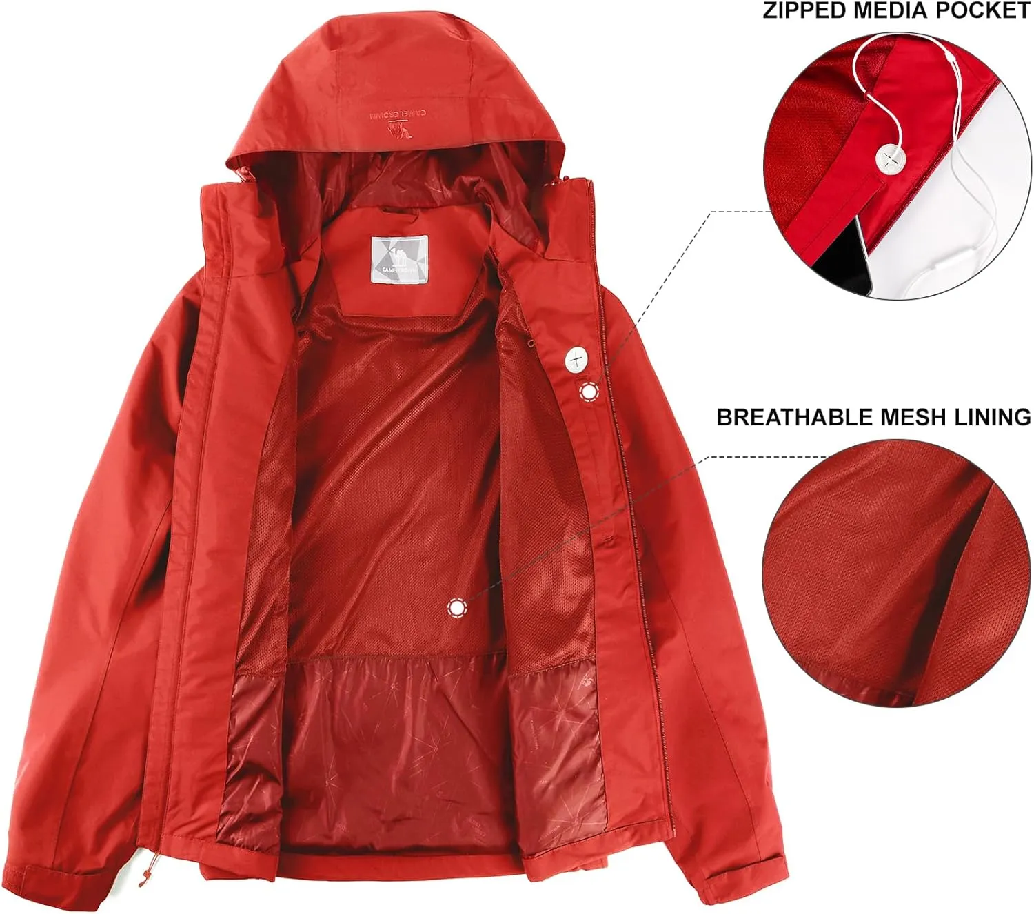 CAMEL CROWN Men's Waterproof Shell Jacket Windbreaker Hooded Rain Coat for Outdoor Hiking Climbing Traveling
