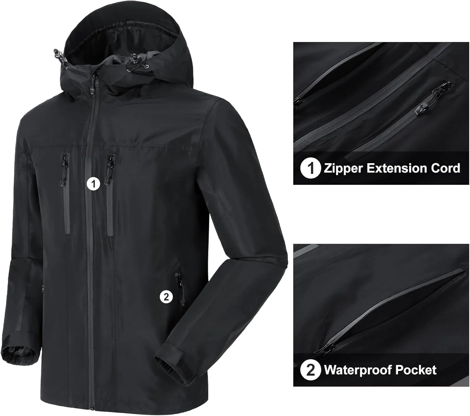 CAMEL CROWN Men's Waterproof Shell Jacket Windbreaker Hooded Rain Coat for Outdoor Hiking Climbing Traveling