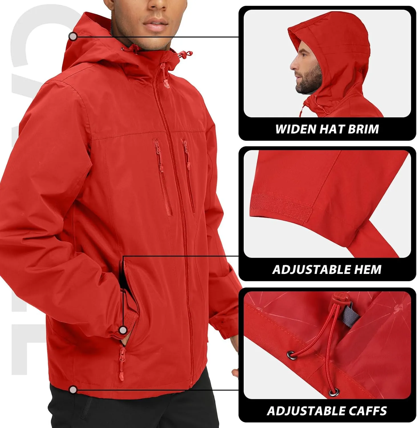 CAMEL CROWN Men's Waterproof Shell Jacket Windbreaker Hooded Rain Coat for Outdoor Hiking Climbing Traveling