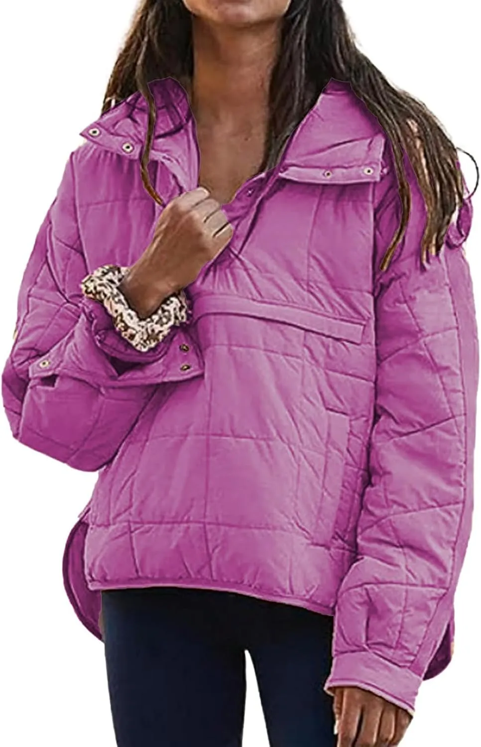 Canbebig Lightweight Puffer Jacket Women Quilted Pullover Puffer Jacket Packable Down Coat Oversized Hoodies Warm Winter Coat