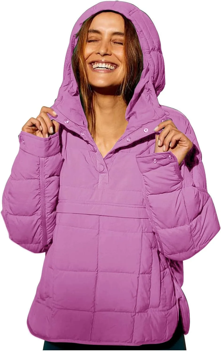 Canbebig Lightweight Puffer Jacket Women Quilted Pullover Puffer Jacket Packable Down Coat Oversized Hoodies Warm Winter Coat