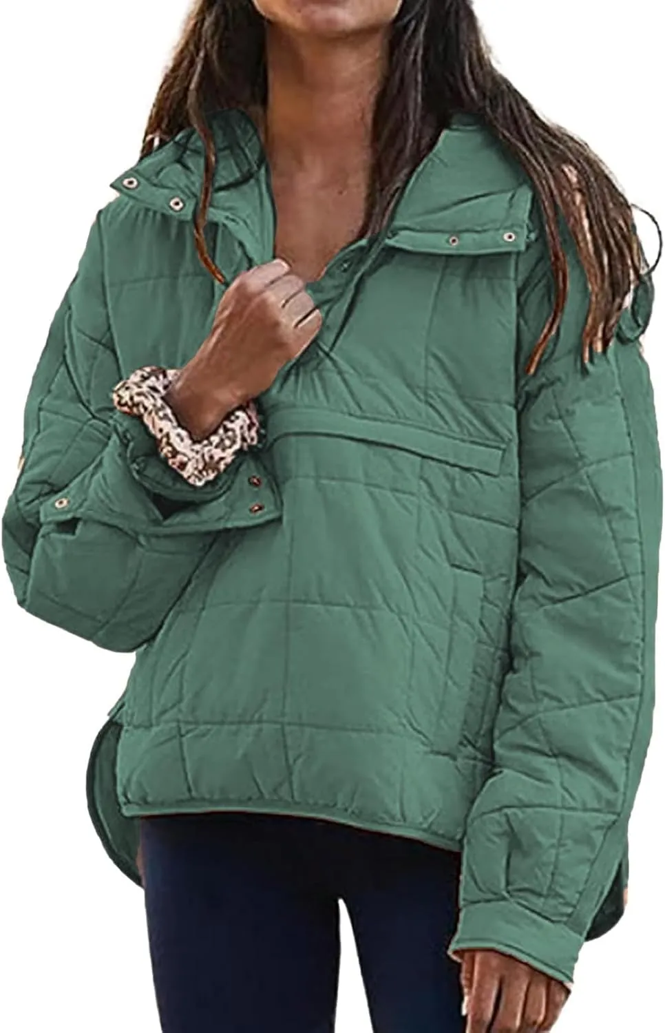 Canbebig Lightweight Puffer Jacket Women Quilted Pullover Puffer Jacket Packable Down Coat Oversized Hoodies Warm Winter Coat