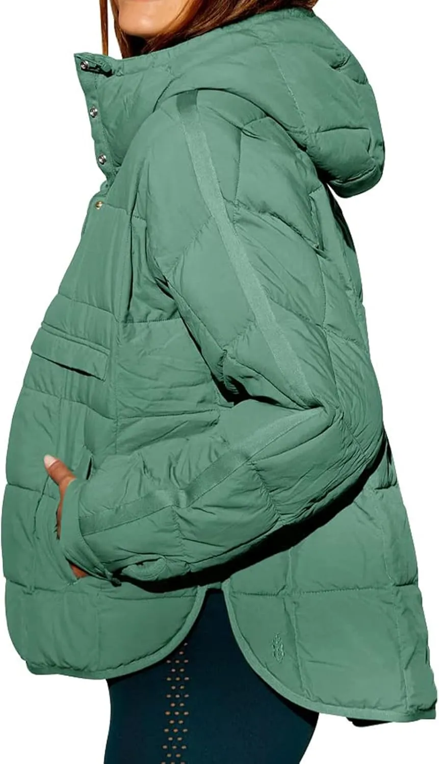 Canbebig Lightweight Puffer Jacket Women Quilted Pullover Puffer Jacket Packable Down Coat Oversized Hoodies Warm Winter Coat