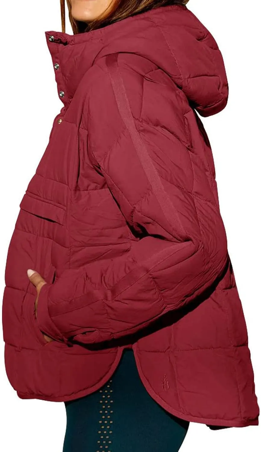 Canbebig Lightweight Puffer Jacket Women Quilted Pullover Puffer Jacket Packable Down Coat Oversized Hoodies Warm Winter Coat