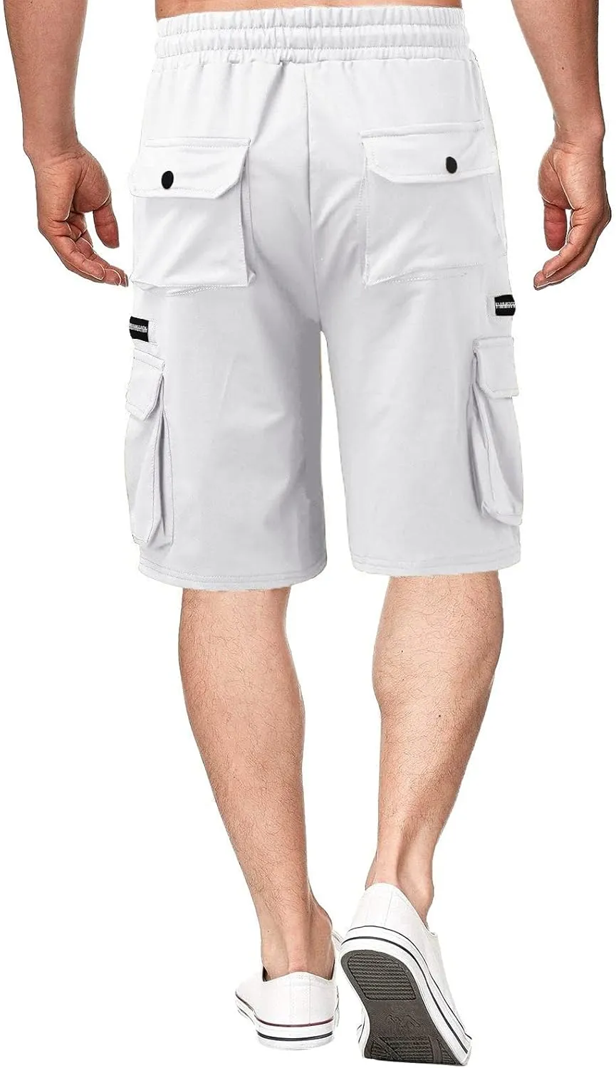 Cargo Shorts for Men Loose Fit Elastic Waist Drawstring Casual Work Shorts with Multi Pockets Twill Outdoor Hiking Shorts