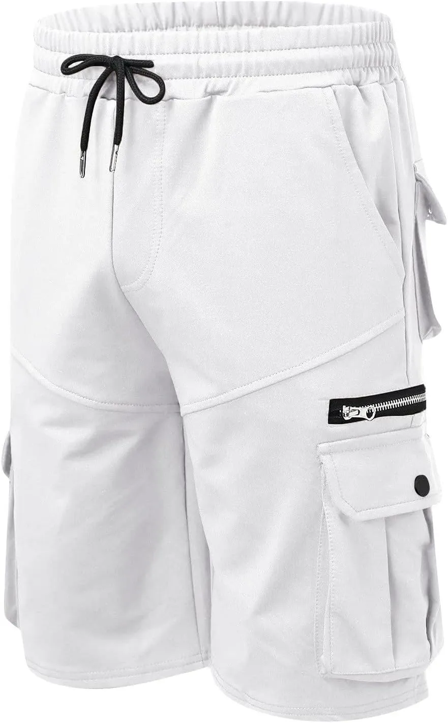 Cargo Shorts for Men Loose Fit Elastic Waist Drawstring Casual Work Shorts with Multi Pockets Twill Outdoor Hiking Shorts