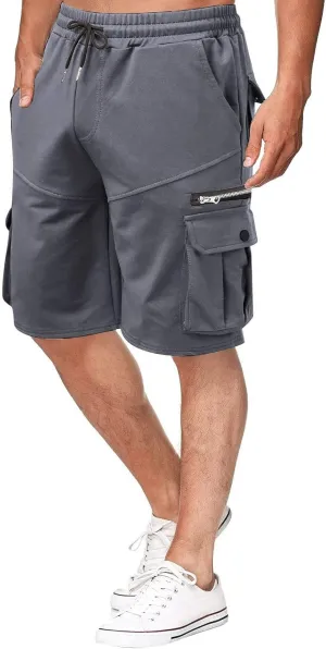Cargo Shorts for Men Loose Fit Elastic Waist Drawstring Casual Work Shorts with Multi Pockets Twill Outdoor Hiking Shorts