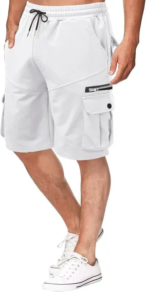 Cargo Shorts for Men Loose Fit Elastic Waist Drawstring Casual Work Shorts with Multi Pockets Twill Outdoor Hiking Shorts