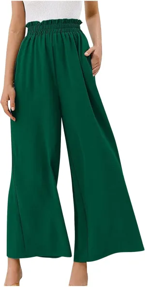 Ceboyel Wide Leg Palazzo Pants for Women High Waist Gaucho Pants Elastic Flowy Culottes Summer Beach Trousers 2023