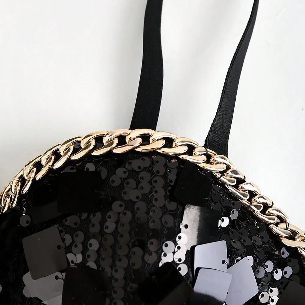 Chain Sequin Tube Top Camisole Vest Outerwear Corset Herringbone Bra for Women