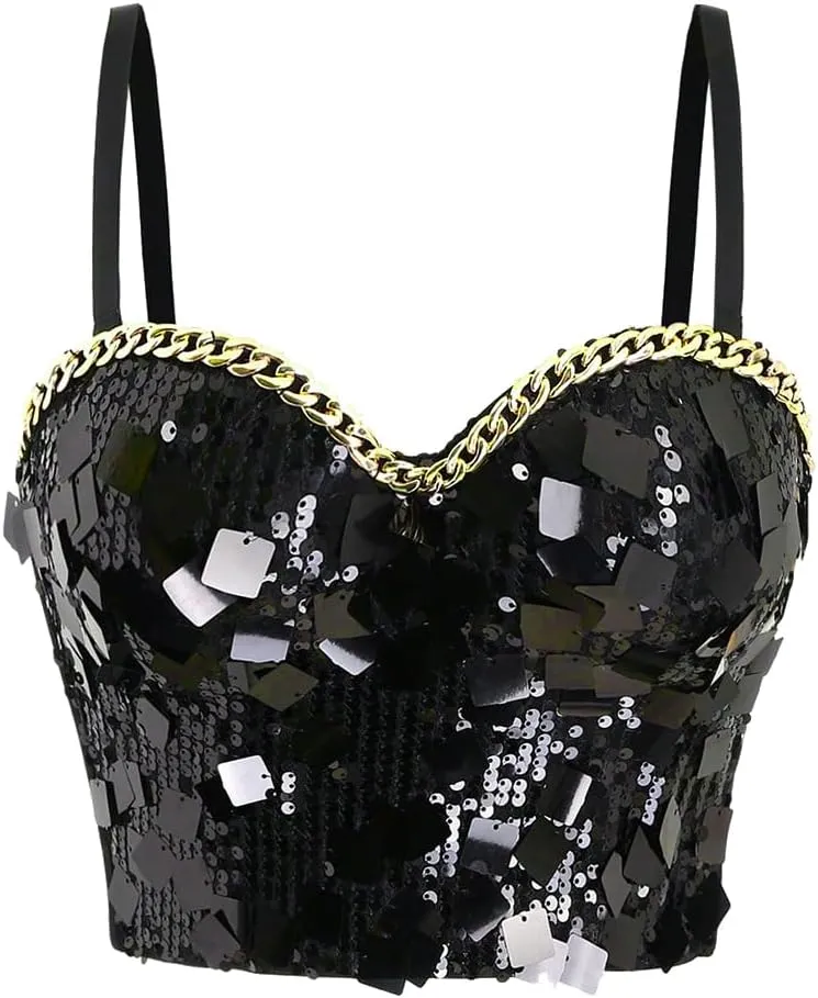 Chain Sequin Tube Top Camisole Vest Outerwear Corset Herringbone Bra for Women