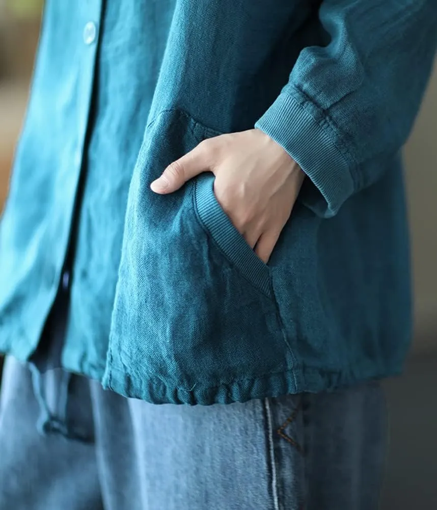 chouyatou Women's Spring Summer Oversized Button Down Hooded Linen Shirt Jacket Top