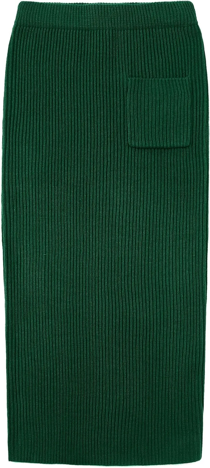chouyatou Women's Turtleneck 2 Piece Outfits Ribbed Knit Sweater Midi Pencil Skirt Set