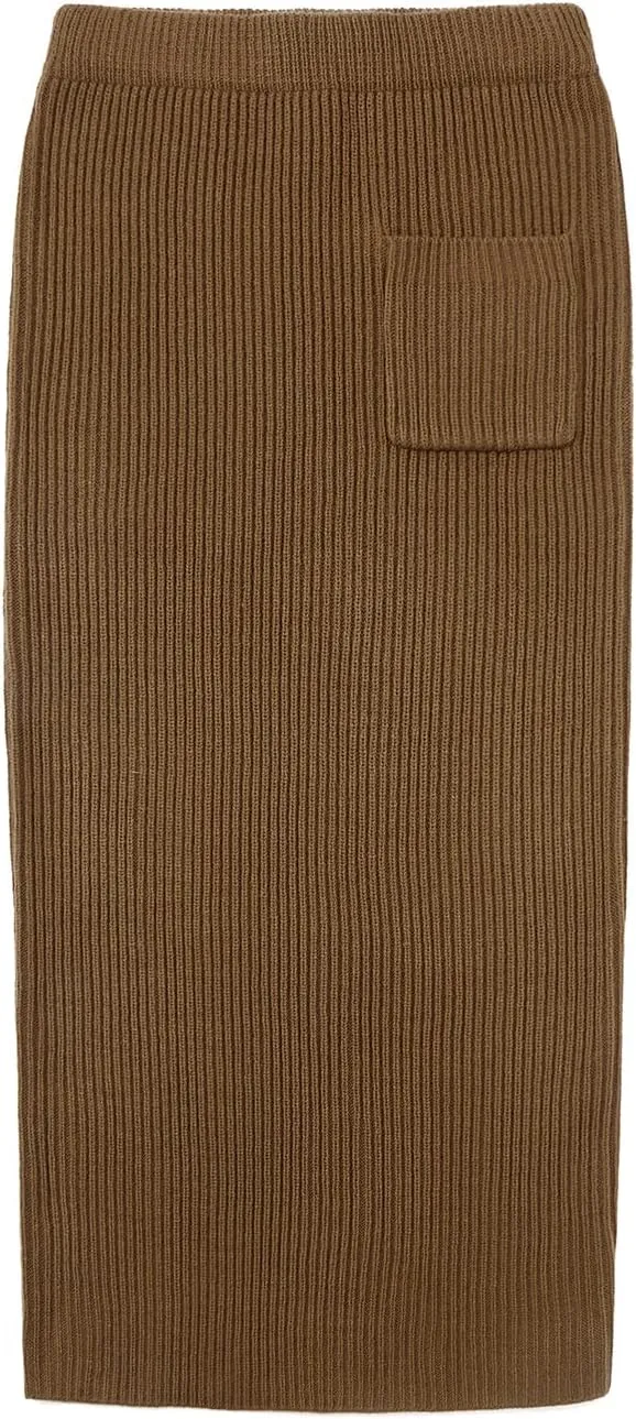 chouyatou Women's Turtleneck 2 Piece Outfits Ribbed Knit Sweater Midi Pencil Skirt Set