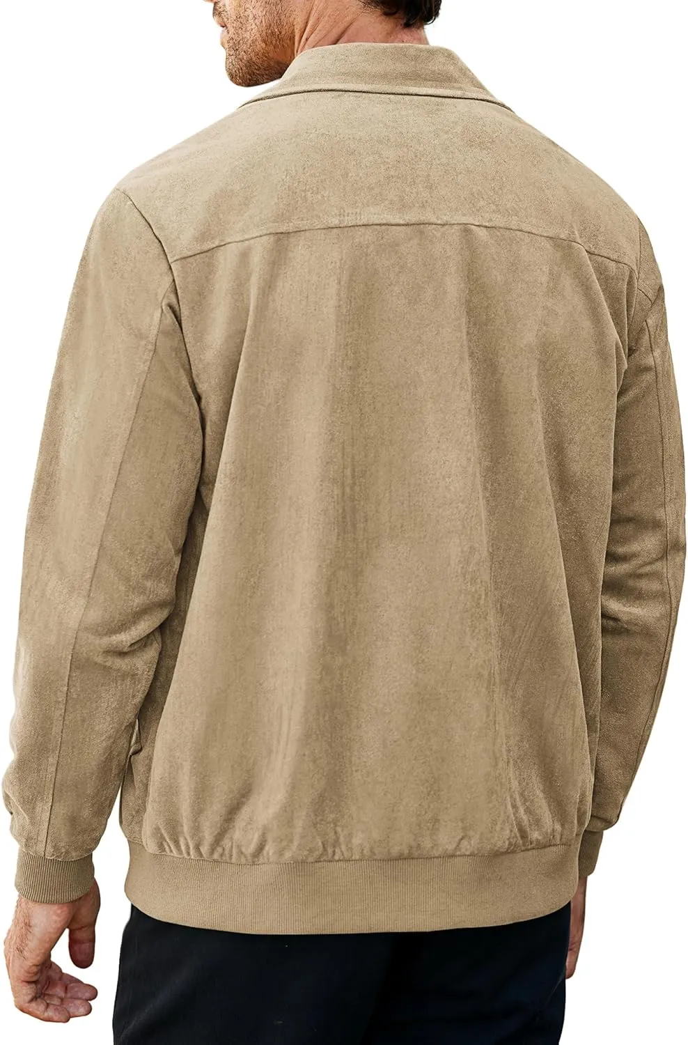 COOFANDY Men's Casual Suede Bomber Jacket Lightweight Full Zip Up Jackets Vintage Faux Leather Jacket