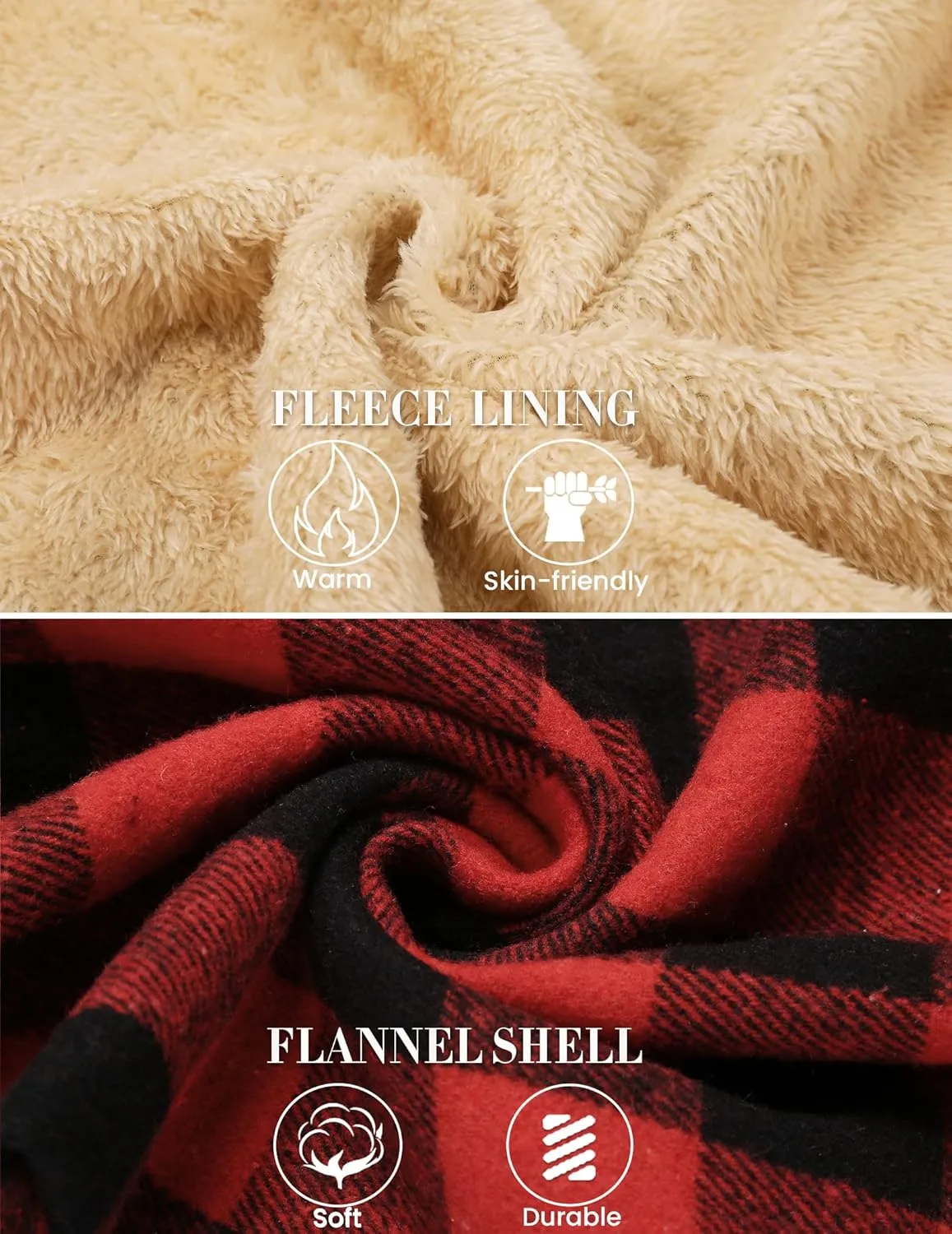 COOFANDY Men's Flannel Fleece Jacket Sherpa Lined Shirt Jacket Plaid Zip Up Hoodie Soft Warm Coat with Hood