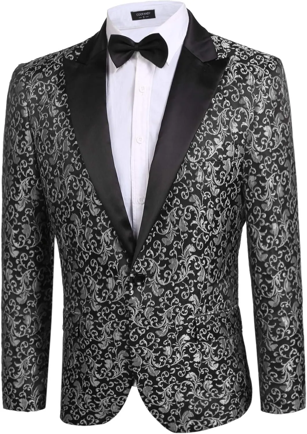 COOFANDY Men's Paisley Tuxedo Jacket One Button Dress Suit Jacket Floral Blazer for Dinner Party Prom Wedding