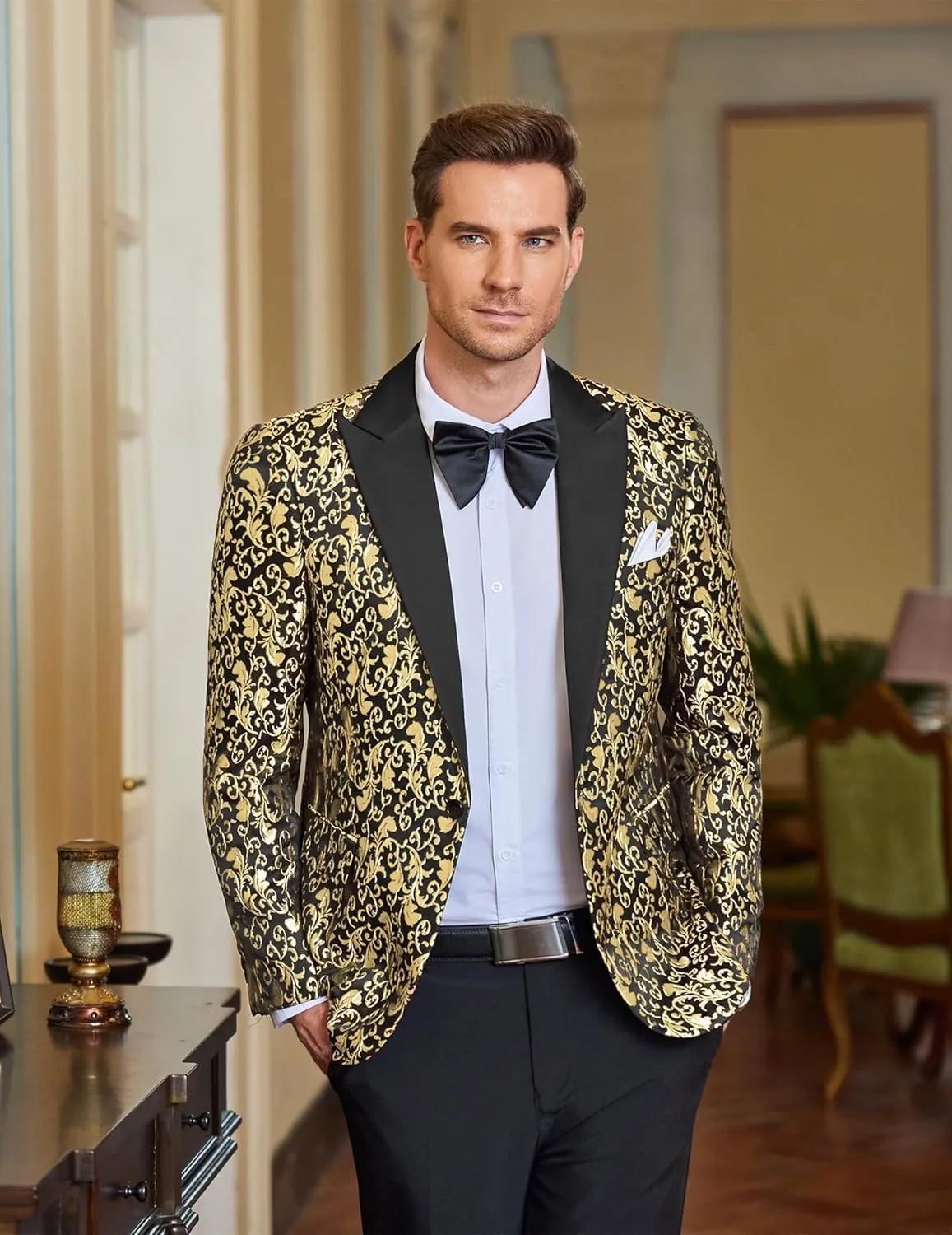 COOFANDY Men's Paisley Tuxedo Jacket One Button Dress Suit Jacket Floral Blazer for Dinner Party Prom Wedding
