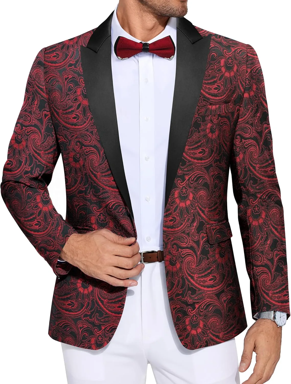 COOFANDY Men's Paisley Tuxedo Jacket One Button Dress Suit Jacket Floral Blazer for Dinner Party Prom Wedding