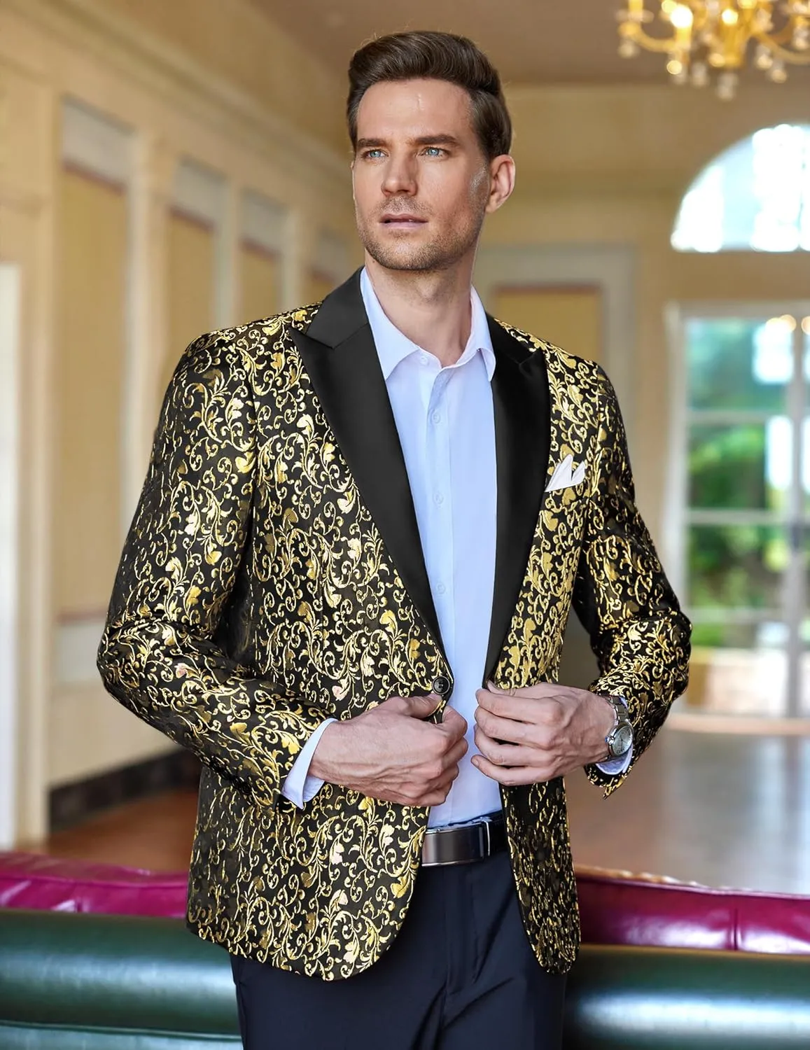 COOFANDY Men's Paisley Tuxedo Jacket One Button Dress Suit Jacket Floral Blazer for Dinner Party Prom Wedding