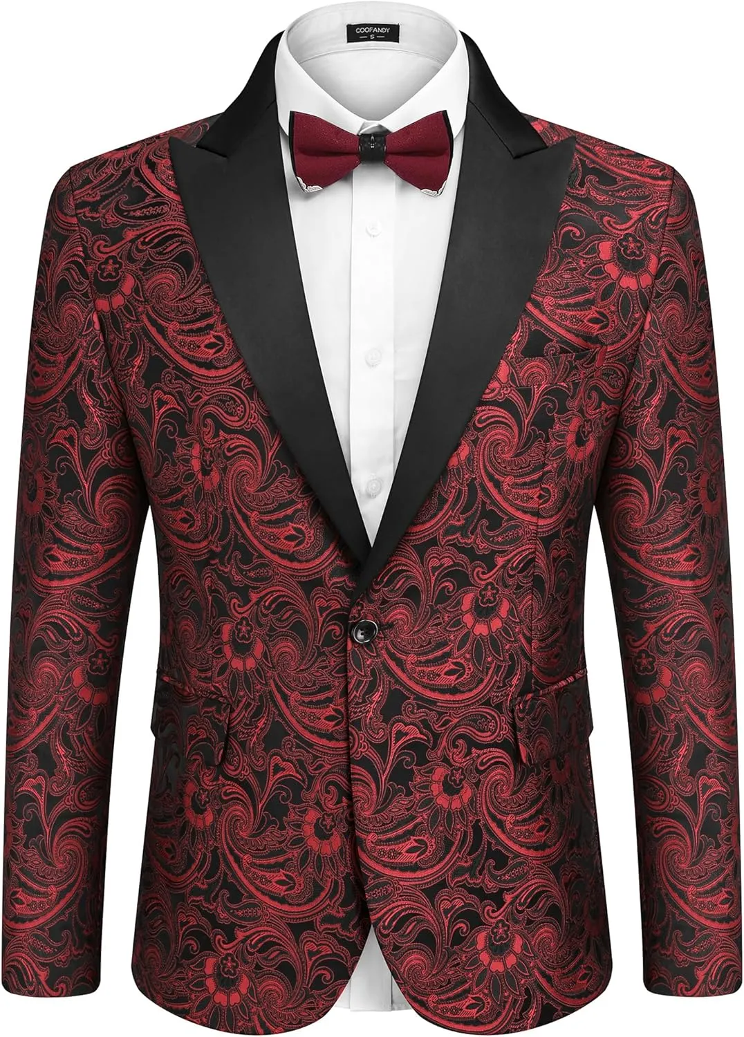 COOFANDY Men's Paisley Tuxedo Jacket One Button Dress Suit Jacket Floral Blazer for Dinner Party Prom Wedding