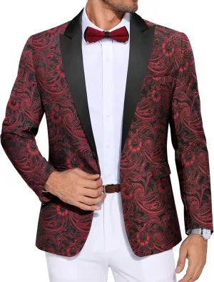 COOFANDY Men's Paisley Tuxedo Jacket One Button Dress Suit Jacket Floral Blazer for Dinner Party Prom Wedding