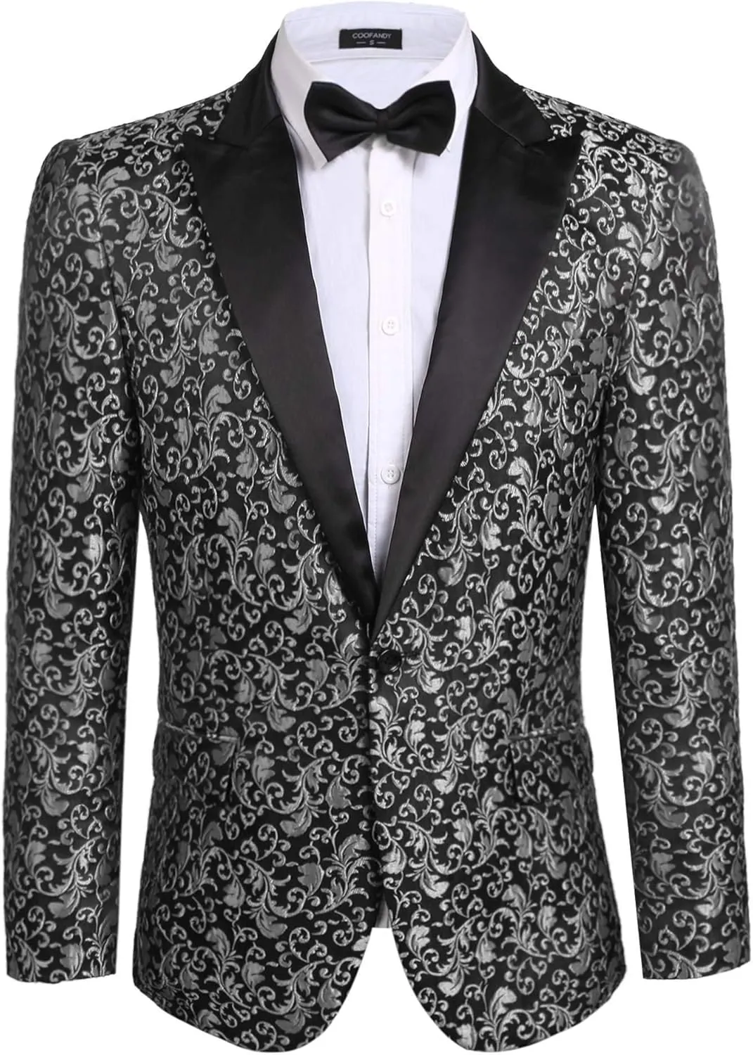 COOFANDY Men's Paisley Tuxedo Jacket One Button Dress Suit Jacket Floral Blazer for Dinner Party Prom Wedding