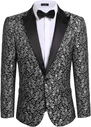 COOFANDY Men's Paisley Tuxedo Jacket One Button Dress Suit Jacket Floral Blazer for Dinner Party Prom Wedding