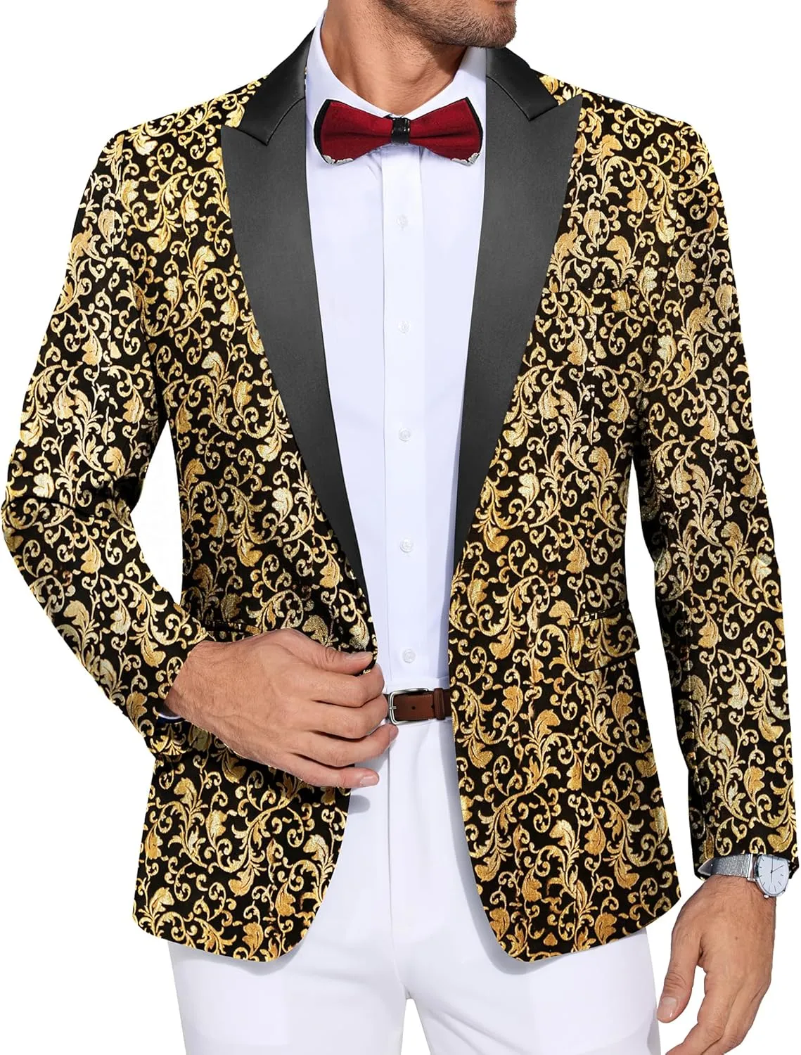 COOFANDY Men's Paisley Tuxedo Jacket One Button Dress Suit Jacket Floral Blazer for Dinner Party Prom Wedding
