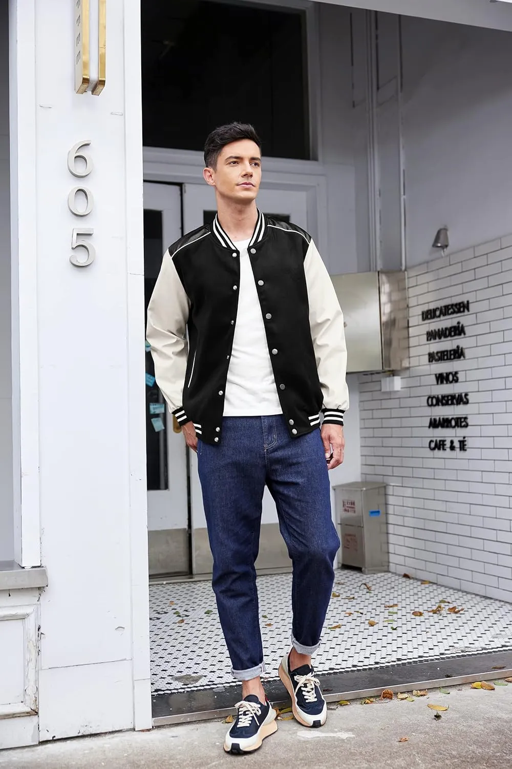 COOFANDY Mens Varsity Jacket Casual Leather Sleeve Baseball Letterman Bomber Jacket Coat