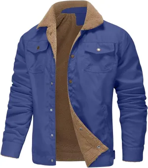 Corduroy Jacket for Mens,Men's Vintage Fleece Sherpa Lined Denim Outerwear Fur Lapel Button Down Winter Cowboy Coats
