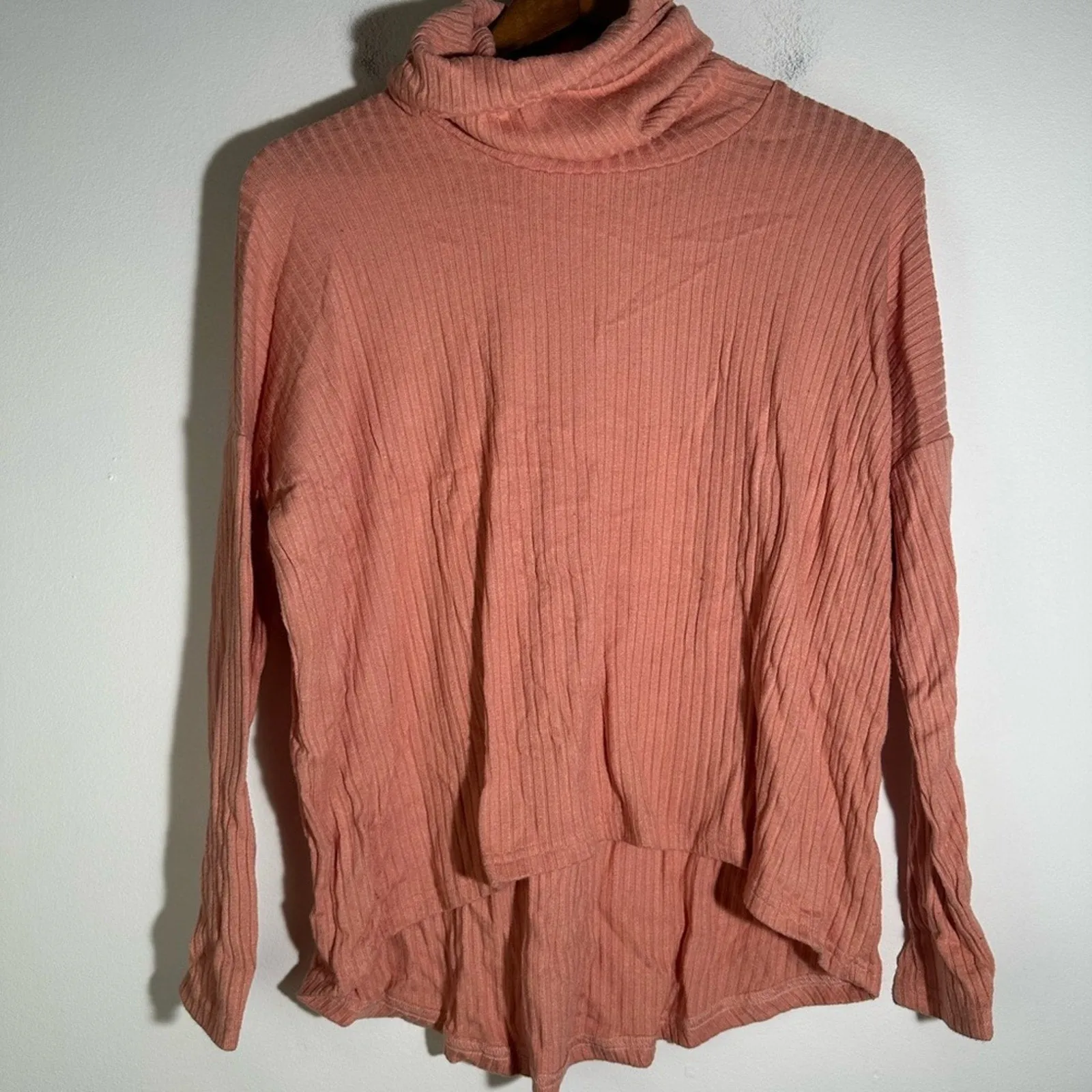 Cozy Ribbed Turtleneck Sweater in Coral