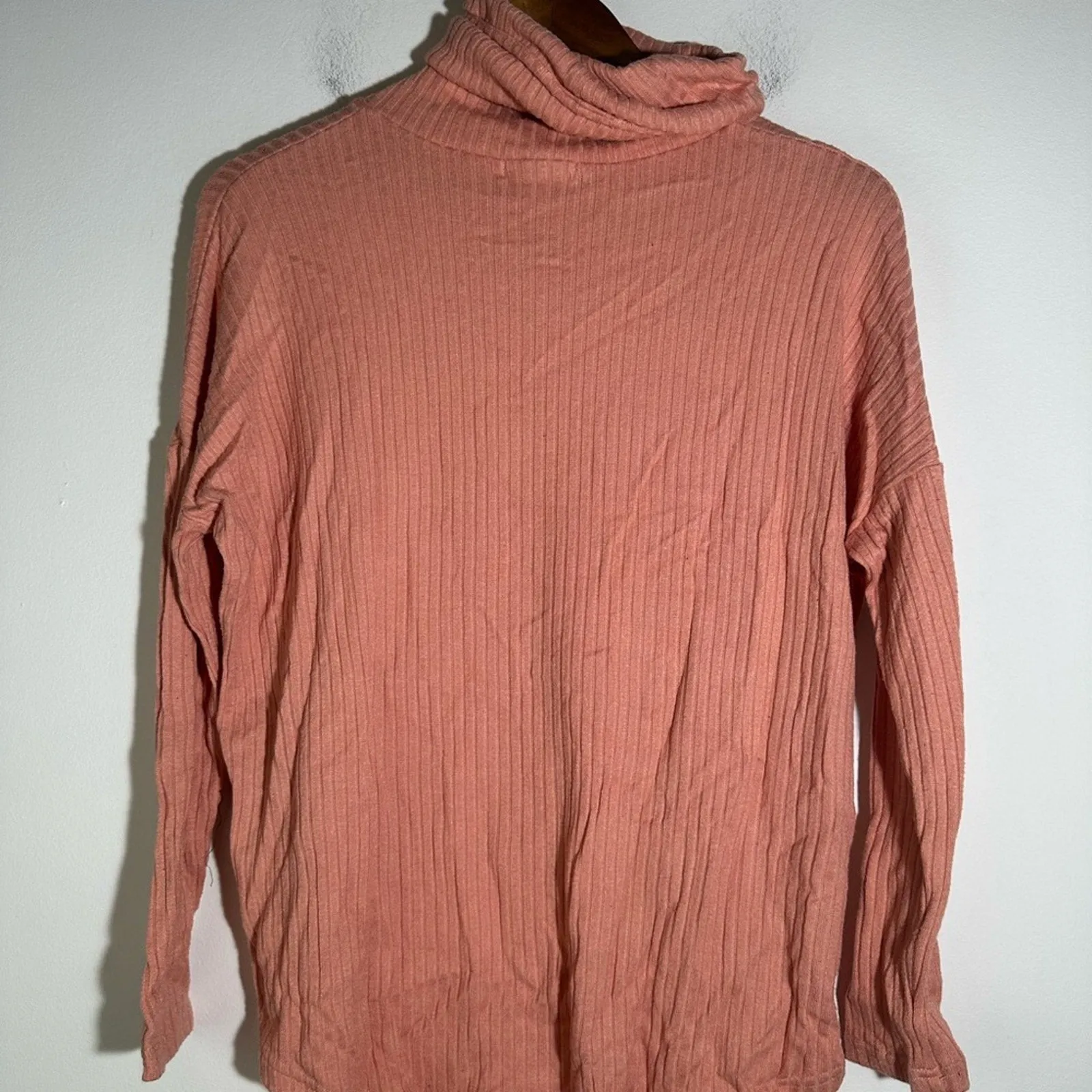 Cozy Ribbed Turtleneck Sweater in Coral