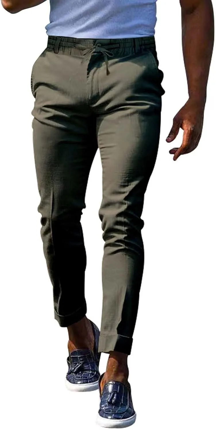 CRNTCEM Mens Tapered Leg Casual Pants Elastic Waist Chinos Cotton Joggers Outdoor Casual Anckle Athletic Work Formal Pant