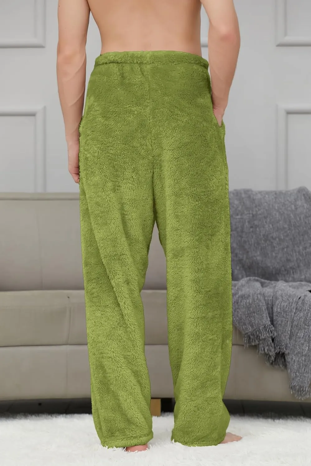 Cromoncent Men's Plush Warm Pajama Pants, Winter Cozy Fleece Lounge Sleepwear Pj Bottoms