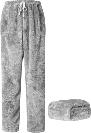 Cromoncent Men's Plush Warm Pajama Pants, Winter Cozy Fleece Lounge Sleepwear Pj Bottoms