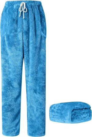 Cromoncent Men's Plush Warm Pajama Pants, Winter Cozy Fleece Lounge Sleepwear Pj Bottoms