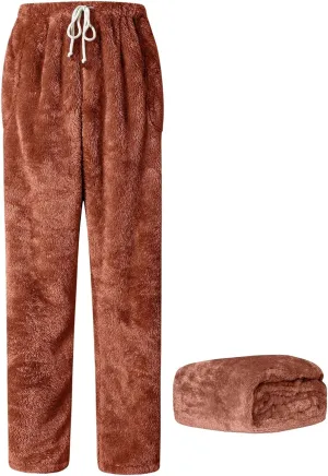 Cromoncent Men's Plush Warm Pajama Pants, Winter Cozy Fleece Lounge Sleepwear Pj Bottoms