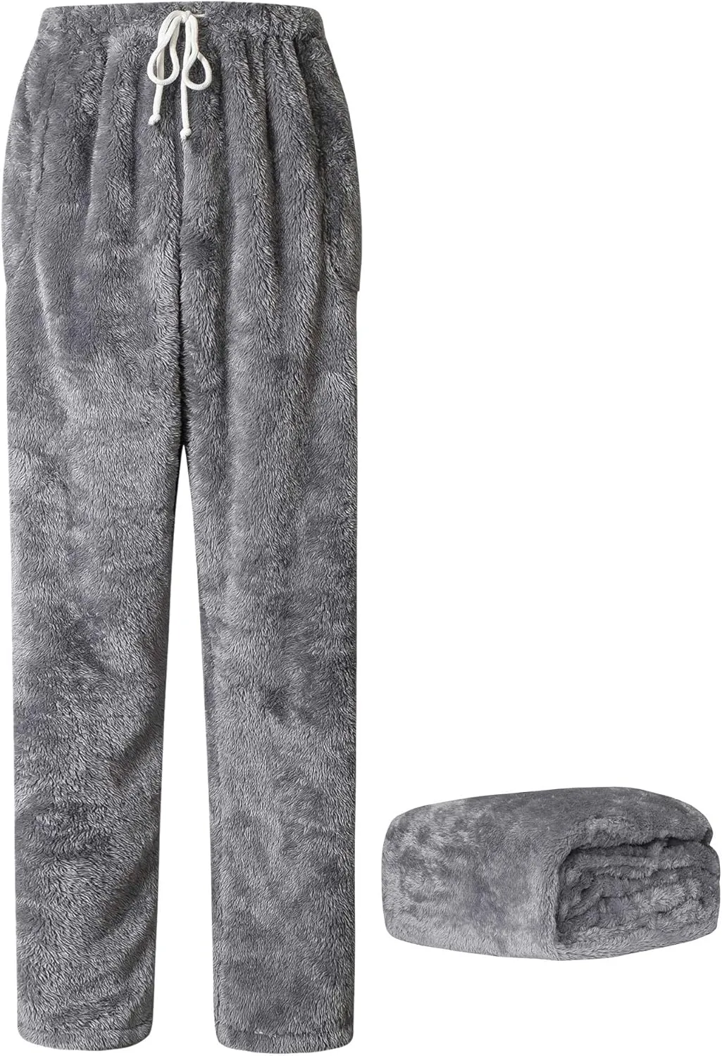 Cromoncent Men's Plush Warm Pajama Pants, Winter Cozy Fleece Lounge Sleepwear Pj Bottoms