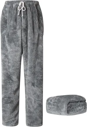 Cromoncent Men's Plush Warm Pajama Pants, Winter Cozy Fleece Lounge Sleepwear Pj Bottoms